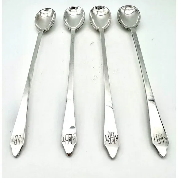 Tiffany & Co Clinton Pattern Sterling Silver Iced Tea Spoons Set Of 4 - Picture 1 of 10